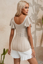 Load image into Gallery viewer, Full Size Openwork Flutter Sleeve Knit Top