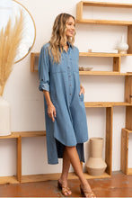 Load image into Gallery viewer, Sew In Love High-Low Button Up Roll-Tab Sleeve Denim Dress