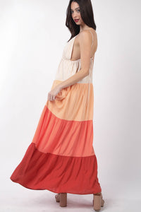 VERY J Color Block Tiered Maxi Cami Dress