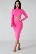 Load image into Gallery viewer, Pink Long Sleeve Crop Top Set