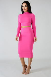 Pink Long Sleeve Crop Top Set