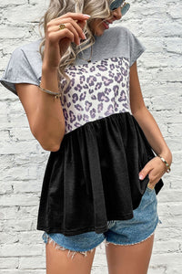 Leopard Color Block Babydoll Tee Shirt